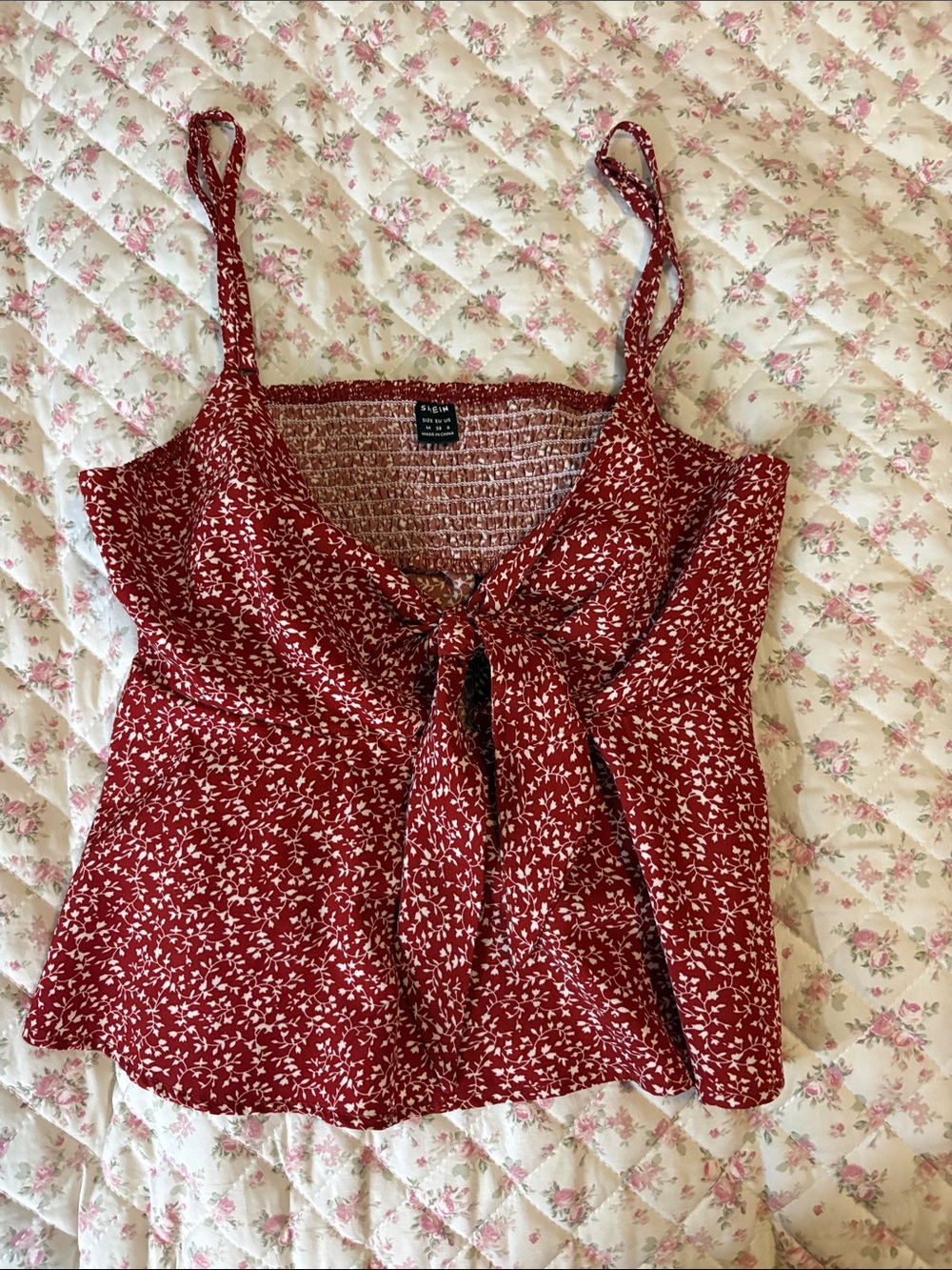 SHEIN Red Floral Tie-Front Cami